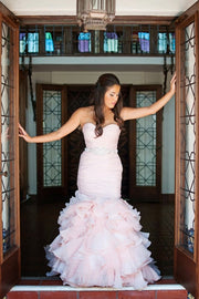 blush-pink-organza-mermaid-wedding-gown-ruffles-skirt