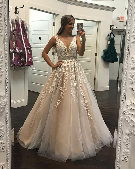 Blush Pink Wedding Dress with Ivory Floral Lace Bodice