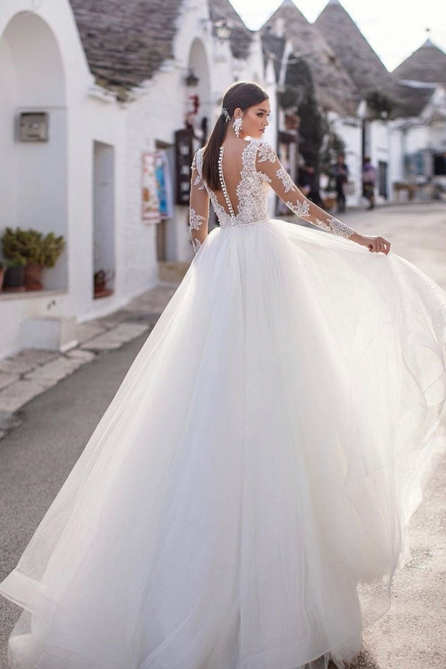 boho-lace-long-sleeves-bride-dresses-tulle-skirt-1