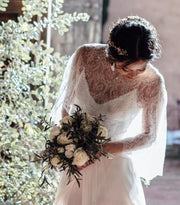Boho Style Chiffon Bride Dresses with Lace Cape