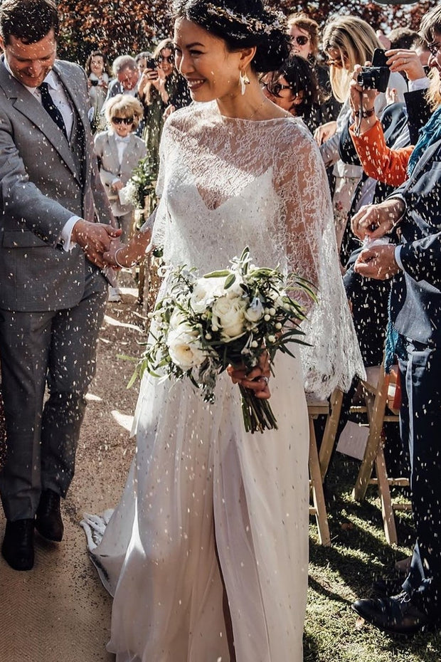 boho-style-chiffon-bride-dresses-with-lace-cape