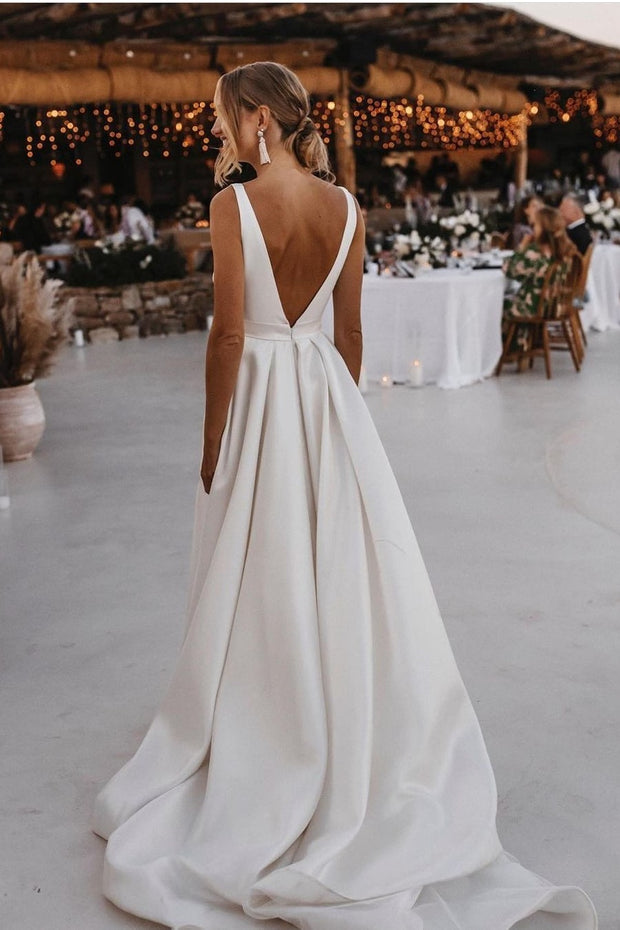 Bridal Satin Flying Dress with Deep V-neckline