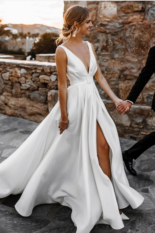 Bridal Satin Flying Dress with Deep V-neckline