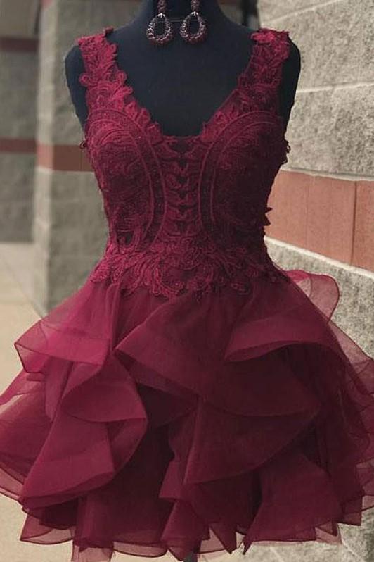 burgundy-lace-short-homecoming-gown-with-horsehair-skirt