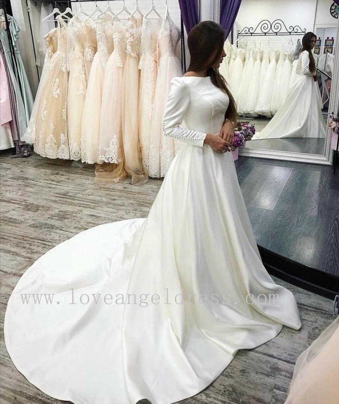 buttons-sleeve-satin-modest-wedding-gowns-with-boat-neck-3