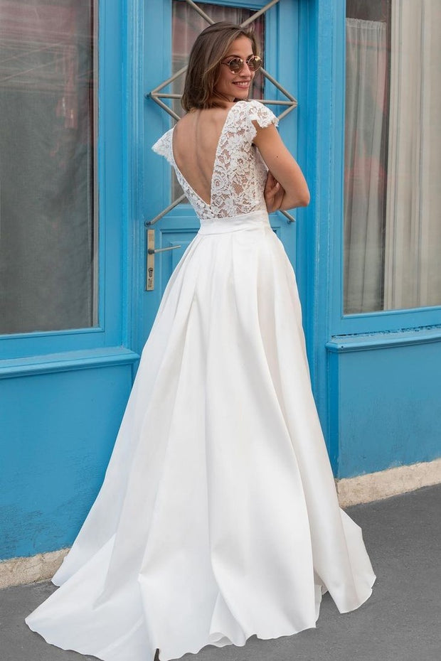 capped-sleeves-satin-wedding-dress-with-floral-lace-bodice-1