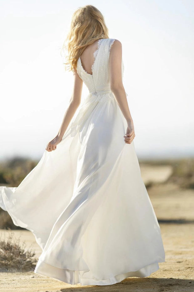 casual-boho-chiffon-wedding-gown-with-lace-v-neckline-1