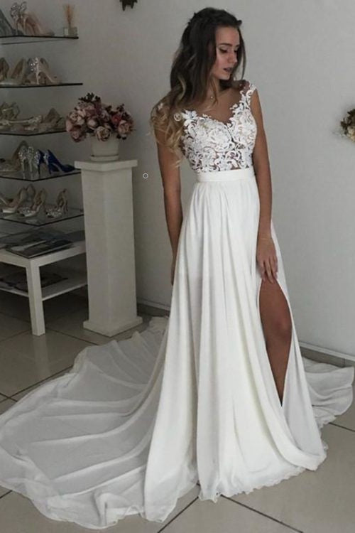 casual-summer-chiffon-wedding-gown-with-side-split