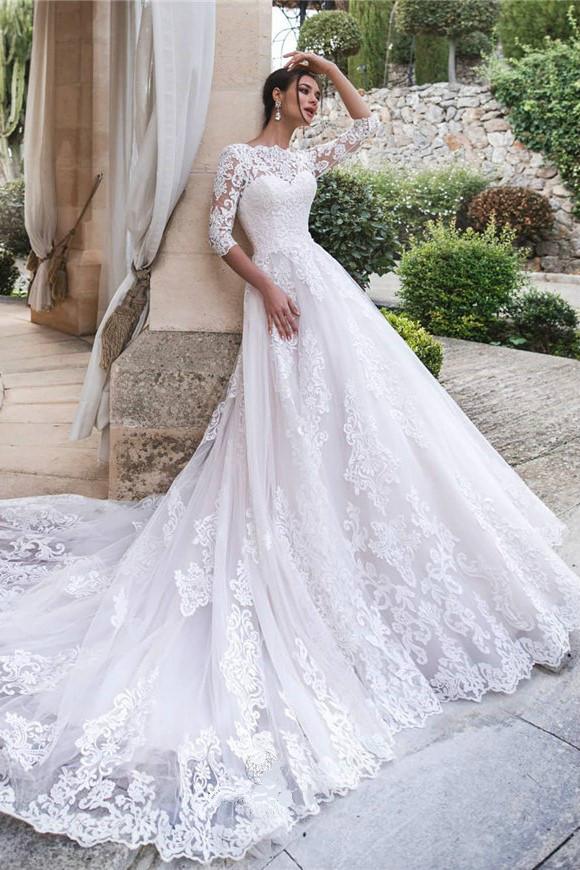 cathedral-train-white-lace-bridal-dresses-with-sleeves-vestido-de-boda