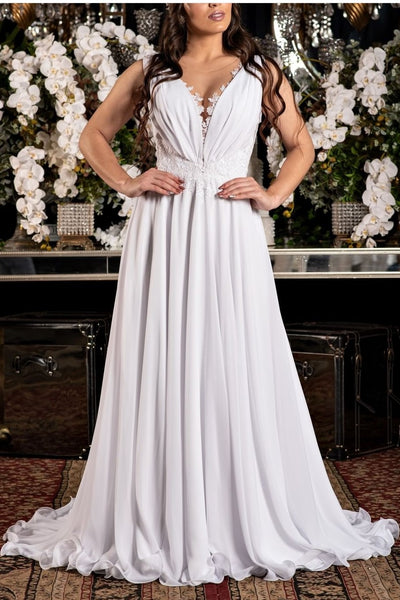 chiffon-beach-wedding-dresses-with-lace-sheer-neckline