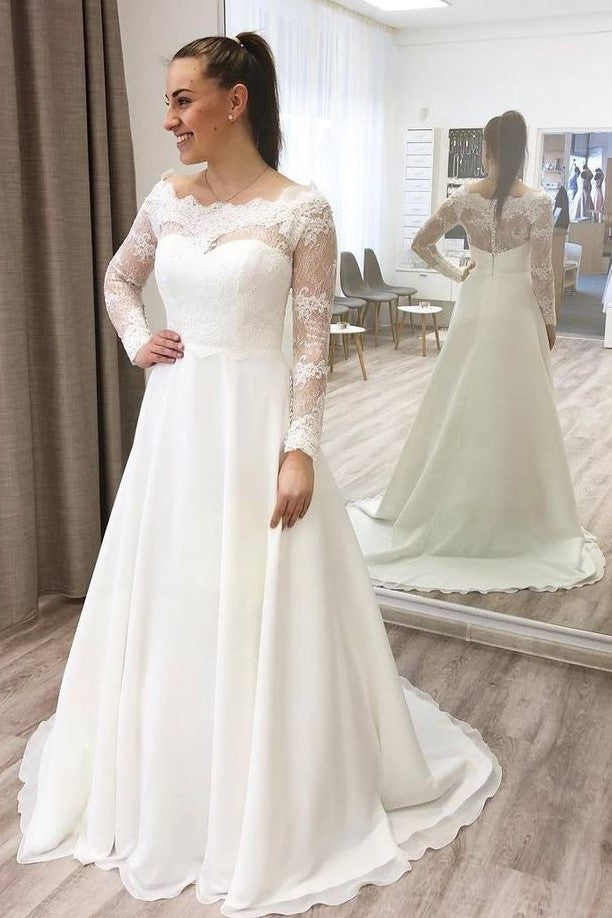 chiffon-boho-wedding-gowns-with-illusion-lace-sleeves