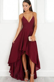 chiffon-burgundy-hi-lo-bridesmaid-dresses-with-deep-v-neckline