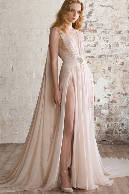 Chiffon Long Prom Dresses with High Thigh Splits