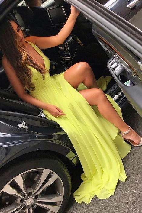 Chiffon Long Prom Gown with Leg Slit Side