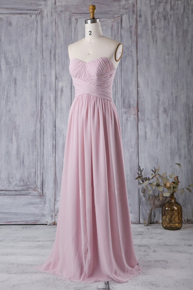 chiffon-pleated-strapless-pink-bridesmaids-dress-backless
