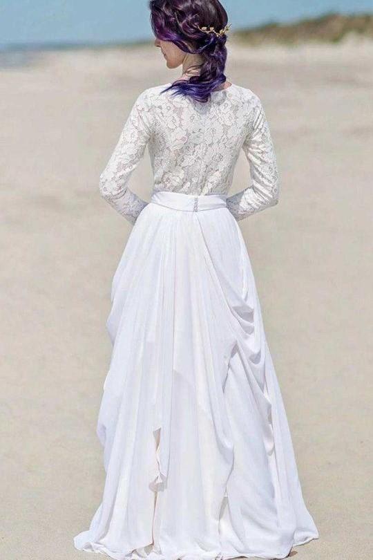 chiffon-skirt-boho-wedding-dresses-lace-long-sleeves-1