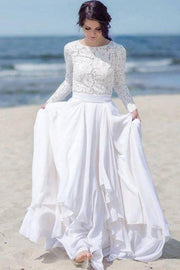 chiffon-skirt-boho-wedding-dresses-lace-long-sleeves