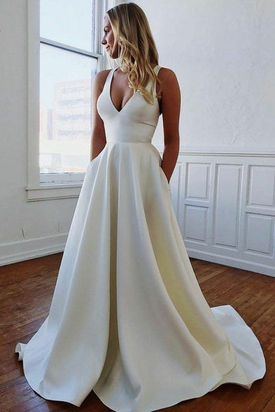 classic-v-neckline-simple-satin-bridal-dress-with-pockets