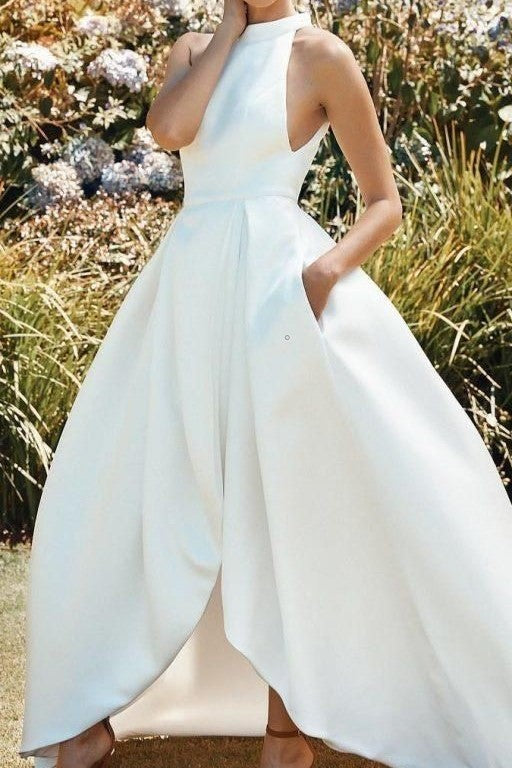 clean-satin-high-neck-bridal-dress-with-pockets