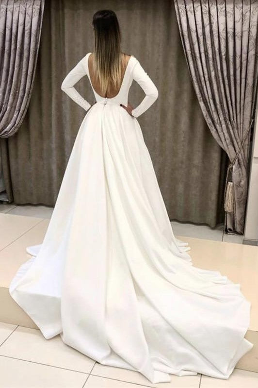 clean-simple-satin-bridal-dresses-long-sleeves