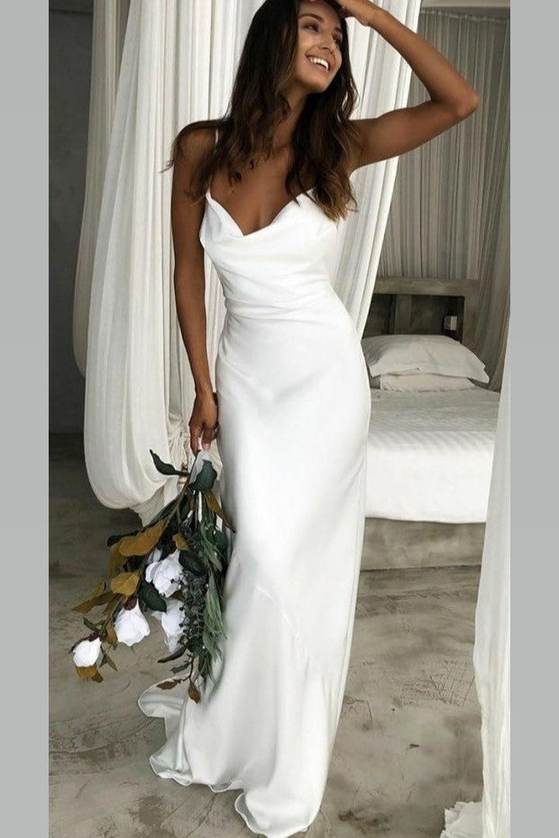 cowl-neckline-white-simple-wedding-gown-with-thin-straps