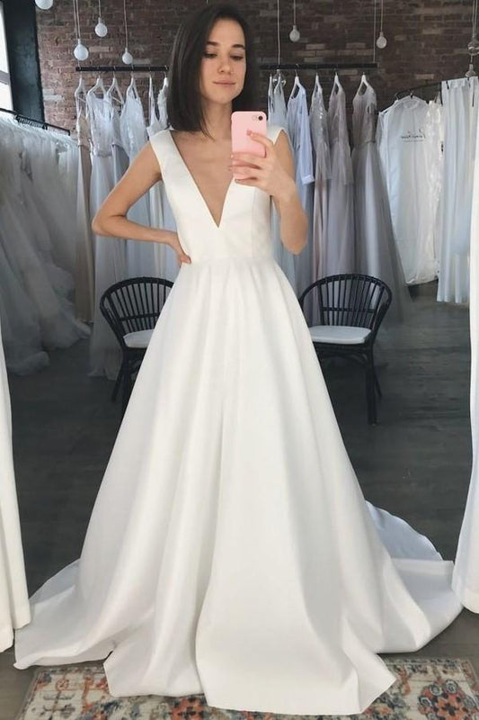 deep-v-neck-satin-a-line-wedding-dress-2020