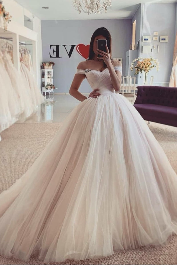 dusty-pink-tulle-skirt-wedding-dress-off-the-shoulder