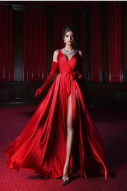 elegant-red-formal-dress-for-prom-v-neckline-vestido-de-noche
