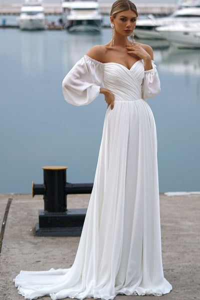 ethereal-chiffon-wedding-dress-with-off-the-shoulder-sleeves