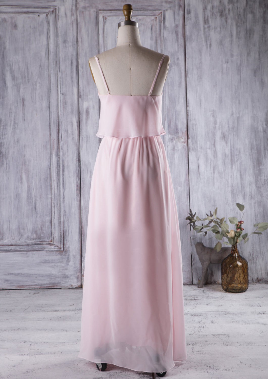 floor-length-pink-boho-bridesmaid-dress-with-chiffon-skirt-1