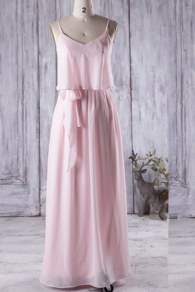 floor-length-pink-boho-bridesmaid-dress-with-chiffon-skirt