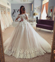 Floral Lace Off-the-shoulder Sleeves Wedding Gown with Lace Train