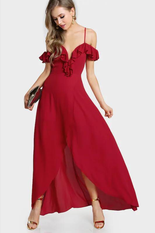 Flounce Chiffon Prom Dress with Wrap Split vestido formal