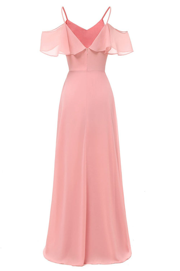 flounced-long-pink-bridesmaid-dresses-with-spaghetti-straps-1
