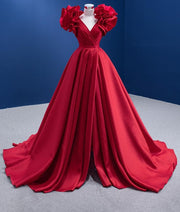 Flounced Red Satin Prom Dresses 2022