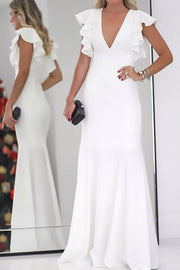 flounced-sleeves-white-bridal-dresses-with-v-neckline