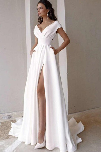Flying Satin Wedding Dress with High Thigh Slit