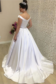 Fold Neckline Satin 2020 Bride Dress with Pockets