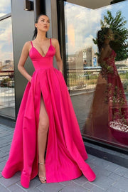 fuchsia-satin-long-prom-dresses-with-wide-waistband