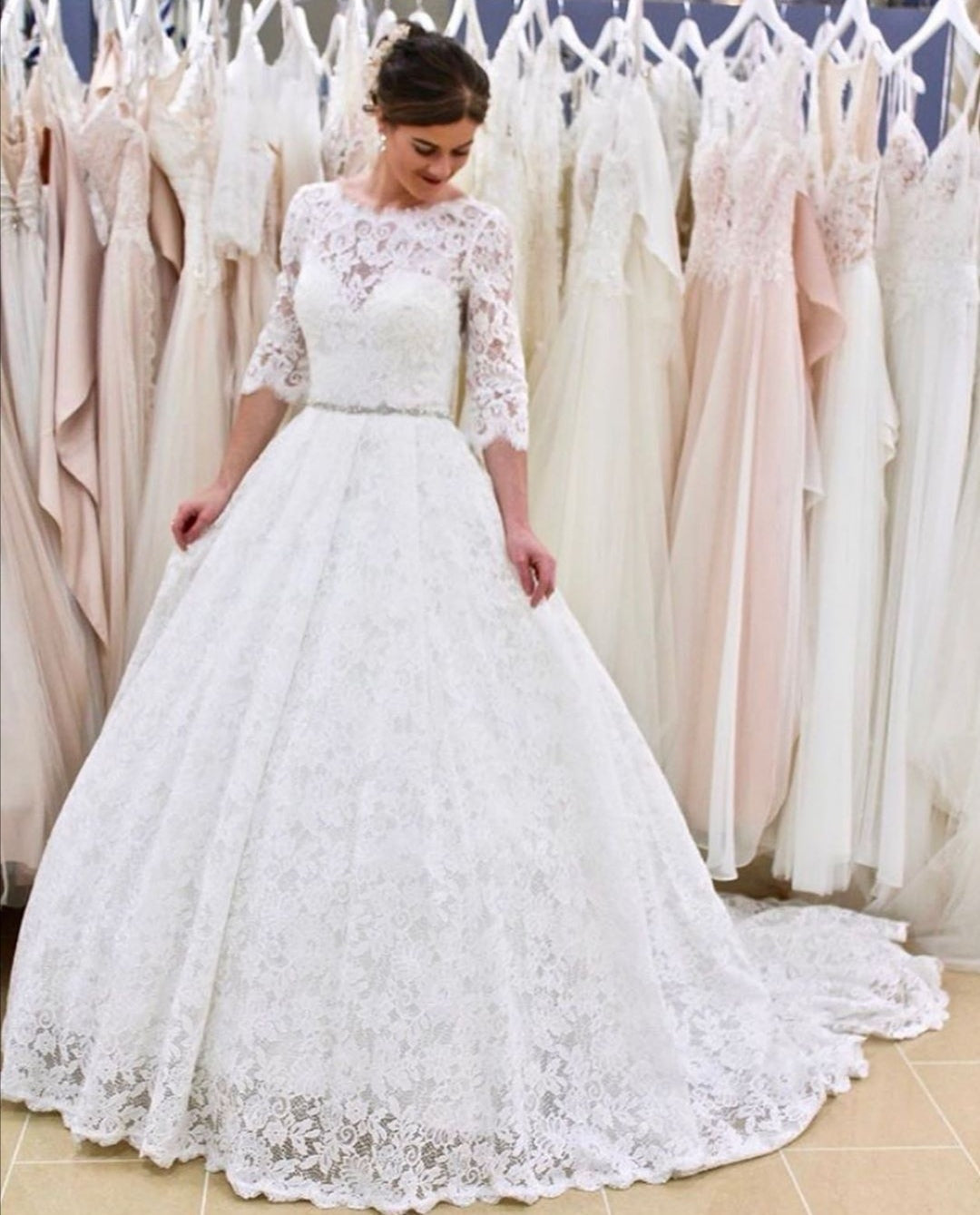 full-lace-elbow-sleeves-wedding-gown-with-jewelry-belt-2