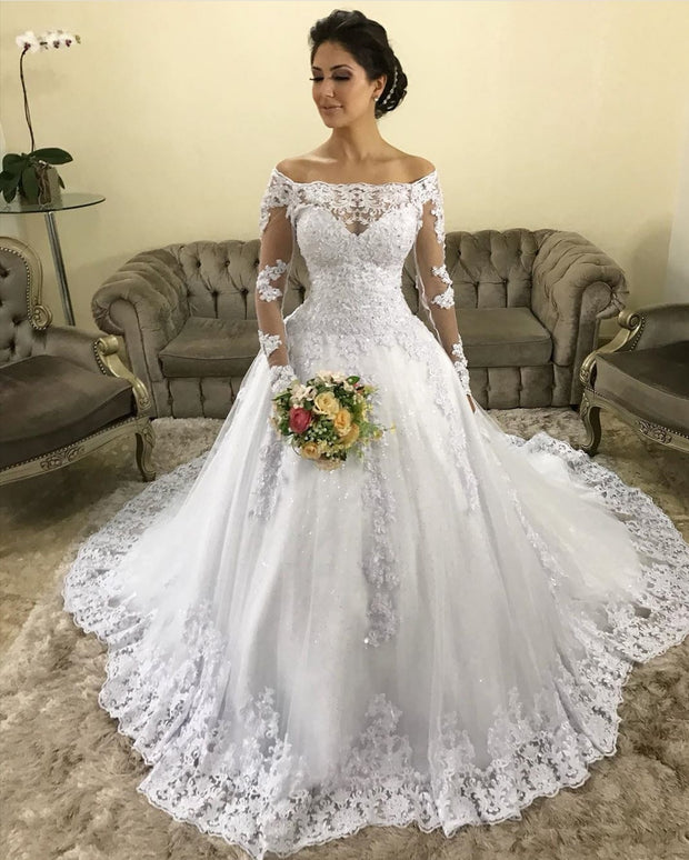 full-sleeve-lace-dress-for-bride-off-the-shoulder-neckline-1