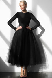 full-sleeves-black-prom-dresses-with-tulle-skirt