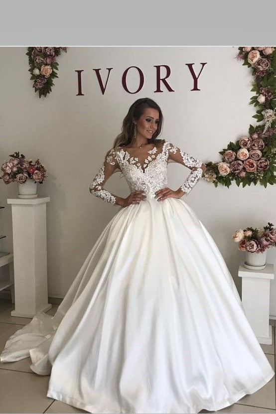 full-sleeves-lace-wedding-dresses-with-satin-skirt