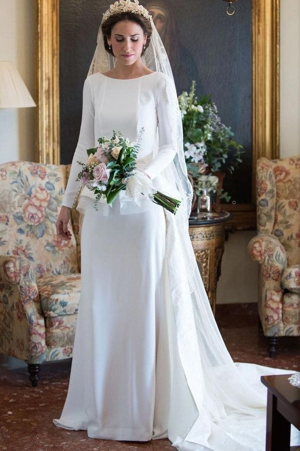 full-sleeves-white-sheath-bridal-dresses-with-peplum