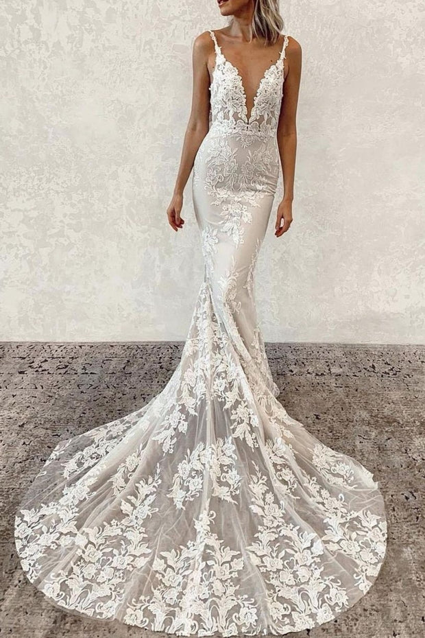 garden-inspired-floral-lace-wedding-dresses-v-neckline