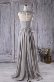 Gray Chiffon Rhinestones Bridesmaid Dresses High-Low Skirt