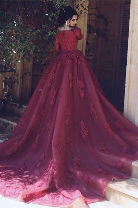 half-sleeves-lace-evening-dress-with-appliques-chapel-train-1