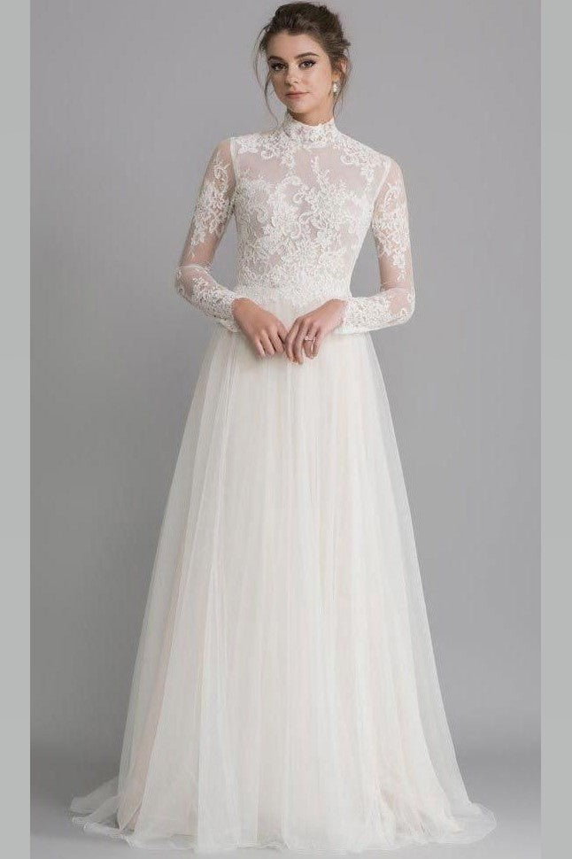 high-collar-modest-bridal-gowns-with-lace-long-sleeves