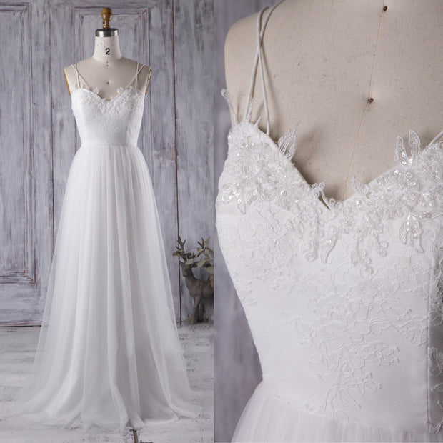 Lace&Tulle White Boho Wedding Dress with Strappy Back