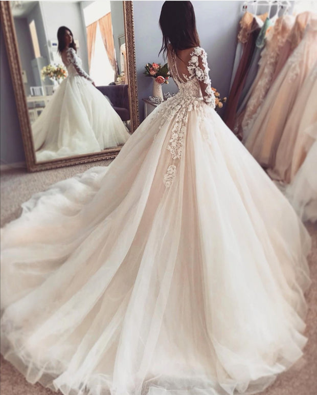 illusion-lace-long-sleeves-bridal-dress-for-wedding-tulle-skirt-1